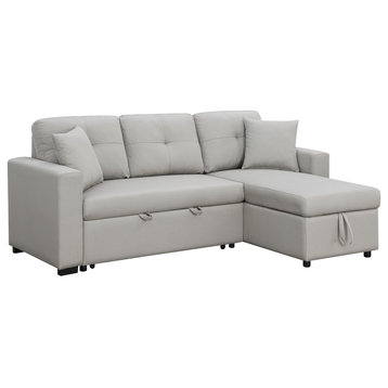 Contemporary Sleeper Sectional Sofa, Chenille Fabric Seat With 2 Pillows, Beige