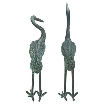 Bronze Crane Sculptures, Set of 2, Medium