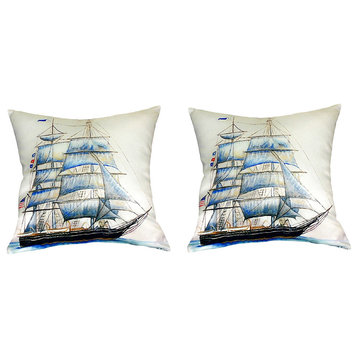 Pair of Betsy Drake Whaling Ship No Cord Pillows 18 Inch X 18 Inch