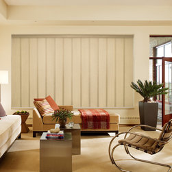 Contemporary Beige Living Room Custom Window Vertical Blinds by Hunter Douglas - Vertical Blinds