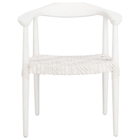 Jaclyn Leather Woven Arm Chair White/ Off White