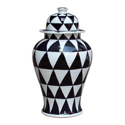 Belle and June - Black Triangle Lined Temple Jar, Medium - Decorative Jars And Urns