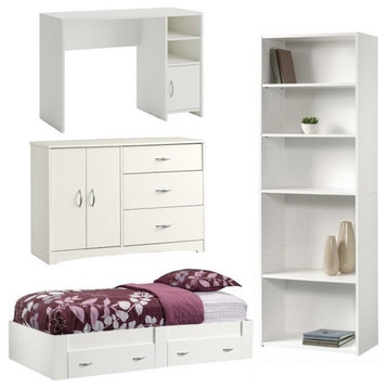 Home Square 4 Piece Furniture Set with Desk Bookcase Dresser and Bed in White