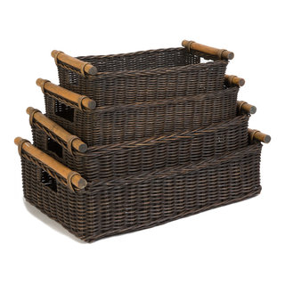 The Basket Lady Large Wicker Waste Basket with Metal Liner, One size, Antique Walnut Brown