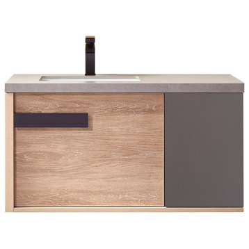 Carcastillo Bath Vanity, Oak With Sintered Stone Top, 40", Without Mirror