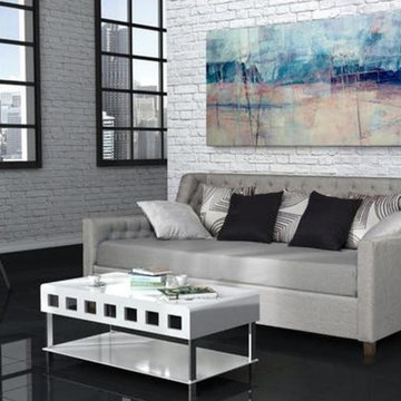 Twin size Grey Linen Upholstered Day Bed with Tufted Detailing and Wood Legs