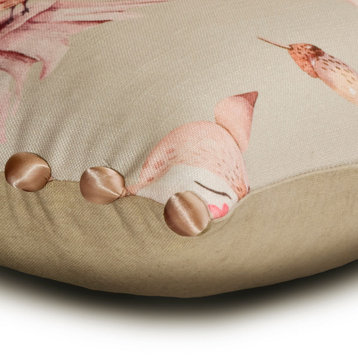 Beige Cotton 12"x24" Lumbar Pillow Cover Nursery, Kids, Pom Pom - Bambi Dreams