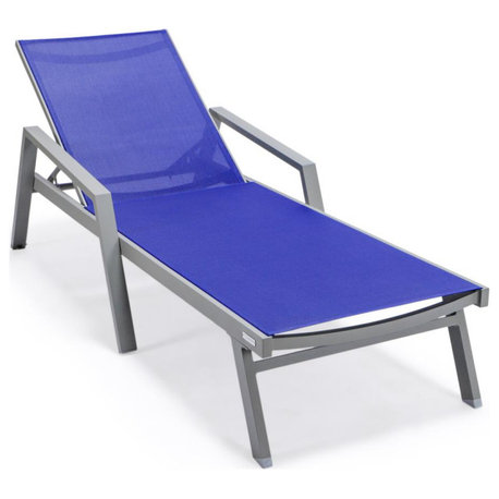 Marlin Patio Chaise Lounge Chair With Armrests in Grey Aluminum Frame