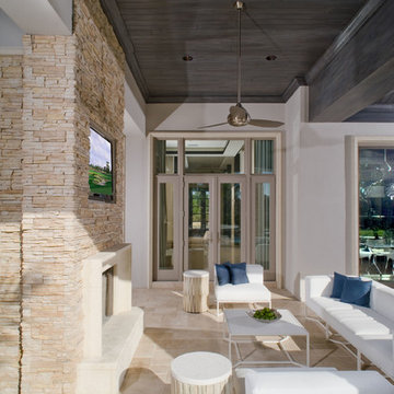 Stacked Stone Outdoor Fireplace