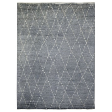 Gray, Hand Knotted, Moroccan Berber, Soft and Shiny Wool Rug, 8'6"x11'6"