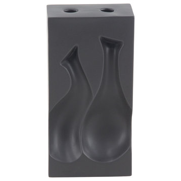 Craftsman Impressed Design Rectangular Ceramic Vase, Black
