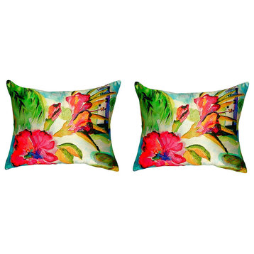 Pair of Betsy Drake Lighthouse and Florals No Cord Pillows 16 Inch X 20 Inch