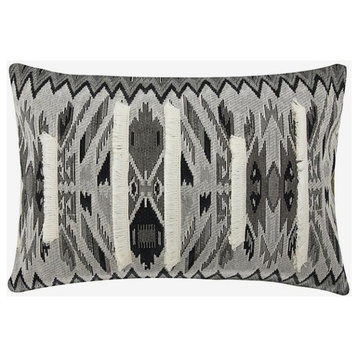 Grey Linen 12"x22" Oblong Sofa Pillow Case Abstract with Lace - Moroccan Canopy