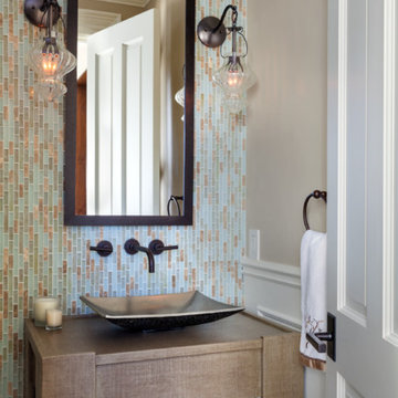 Powder Room with Glass Tile to Ceiling
