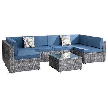 7 Pieces Patio Set, Coffee Table With Sectional Sofa & Padded Seat