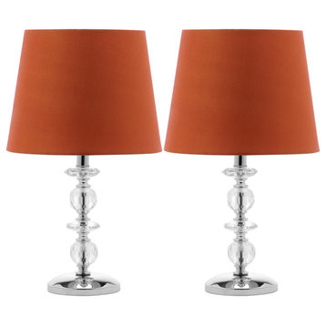 Safavieh Derry Stacked Crystal Orb Lamps, Set of 2, Clear/Orange Shade