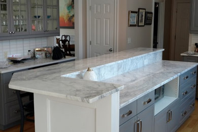 A new look for a kitchen Island, Marble not me, Redo of wood and lights mine.
