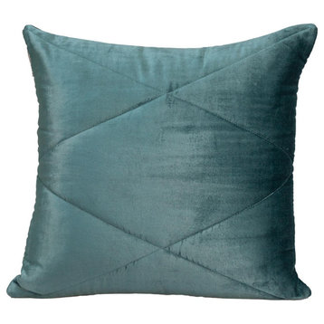 Quilted Teal Velvet Throw Pillow