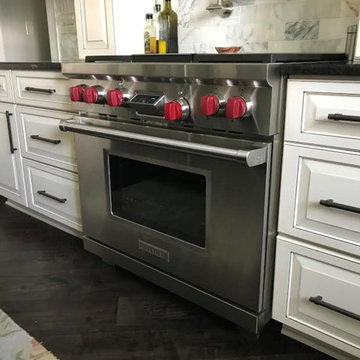 Amish Custom Cabinets- Antique White with Coco Glaze and Maple Espresso