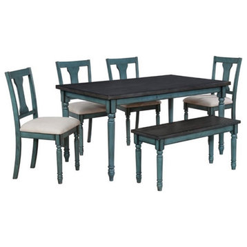 Linon Willow Wood Six Piece Dining Set in Teal Blue