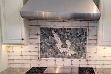 Kitchen - farmhouse kitchen idea in Other with ceramic backsplash