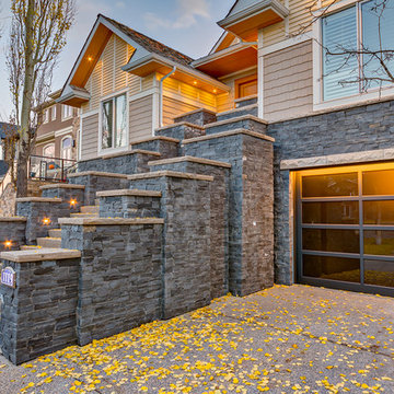 Gently lit garage doors for aesthetics and wayfinding