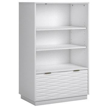 Pemberly Row Contemporary Engineered Wood Bookcase with Drawer in White