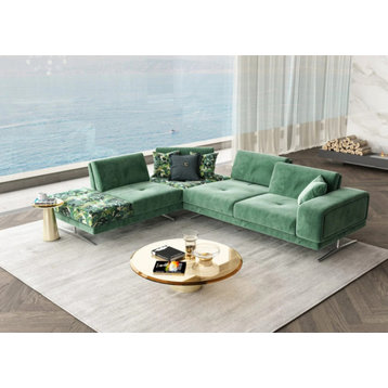 Lanel Italian Green Velvet Left Facing Sectional Sofa