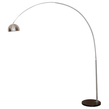 Leisuremod Arco Floor Lamp With Black Marble Base and Metal Lamp Shade, Silver