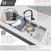 STYLISH 42"x19 W" Undermount 70/30 Double Bowl 16G Workstation Kitchen Sink