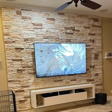 Vanilla Bean Stacked Stone TV Accent Wall