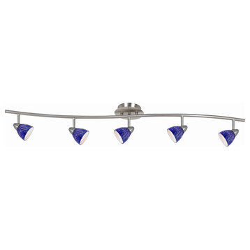 5 Light 120V Metal Track Light Fixture With Textured Shade, Silver And Blue