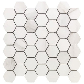 Mosaic Tile Rectified Porcelain Calacatta Hexagon, Gold