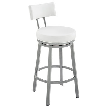 Dalza Swivel Counter or Bar Stool in Cloud Finish with White Faux Leather, 30