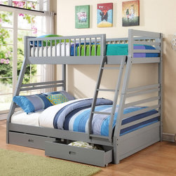 Grey Twin over Full Bunk Bed with Storage Drawers - Bunk Beds