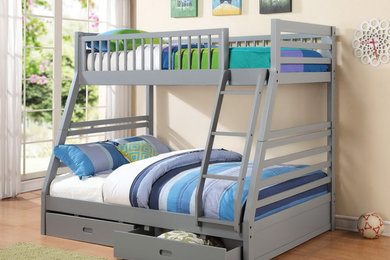 Grey Twin over Full Bunk Bed with Storage Drawers