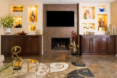Example of a transitional family room design in Orange County