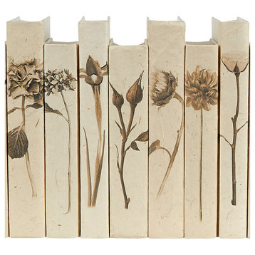 7 Piece Sepia Flowers Decorative Book Set, Collection A