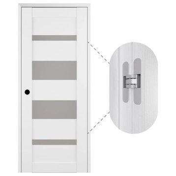 Mirella Bianco Noble with Concealed Hinges, Tempered Frosted Glass, Solid Core, 32" X 80", Right-Hand
