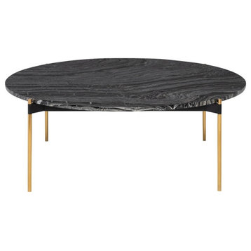 Brunello Coffee Table black wood vein marble top brushed gold