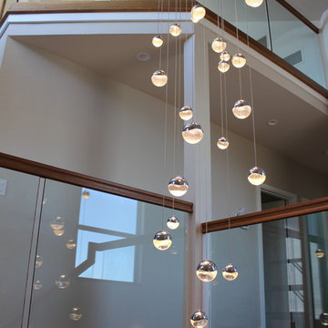 Contemporary White Oak Handrail & Tempered Glass Balustrade