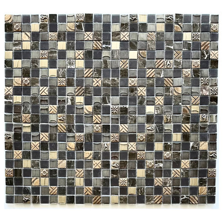 Monarchy 12"x12" Glass and Stone Square Mosaic Tile,Brown, Set of 11