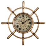Yosemite Home Decor - Ship's Wheel Wall Clock - Yosemite Home Decor presents Clockwork collection of unique design of wall and table clocks. Ship's wheel clock represents nautical theme  in this collection. Its copper finished metal frame is styled to look like ships steering wheel. Clockface like on others in this collection is accented with brass gear on the background and black numerals with black hands on the foreground. This clock will be a great fit for many classic and themed interiors.