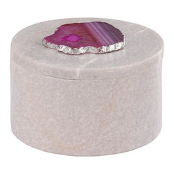 Antilles 5.5 in. x 3 in. White Marble And Pink Agate Round Decorative Box - Decorative Boxes