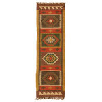 Jaipur Living - Jaipur Living Amman Handmade Geometric Red/ Gold Runner Rug 2'6"X8' - Rich tones and a captivating geometric design combine to create this Southwestern-style area rug. This flatweave jute layer showcases red, gold, navy, and green hues, accented by textured fringe along the edges for an eclectic and subtly rustic look.