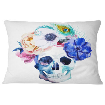 Anemones and Scull Floral Throw Pillow, 12"x20"