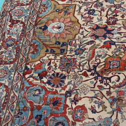 Restoration of this rare antique handmade silk and wool Persian carpet. - Floor Rugs