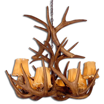 Reproduction Antler 9 Light Whitetail Chandelier, Medium, With Parchment Shades