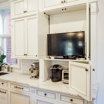 White Glazed Kitchen with Walnut Island Top