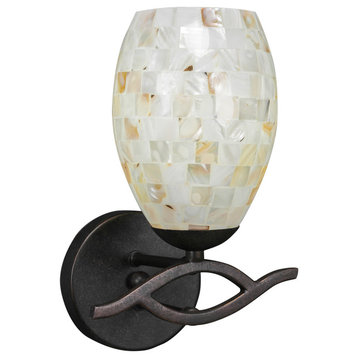 Revo Wall Sconce In Dark Granite, 5" Ivory Glaze Seashell Glass